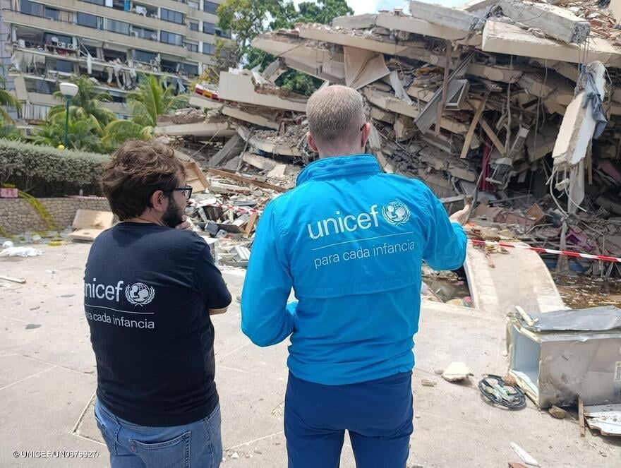 Equipo de UNICEF en el escenario de los terremotos