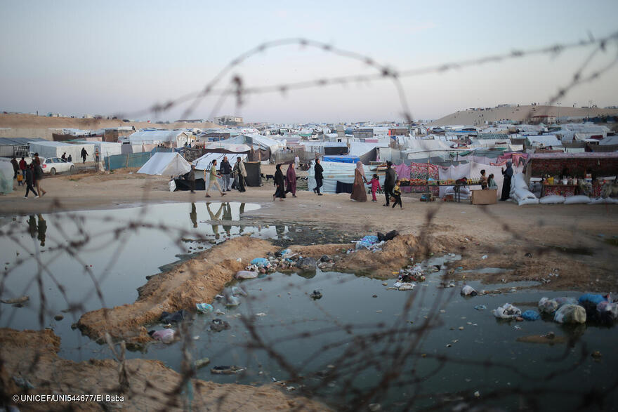 Sewage and waste near the tents of internally displaced people in Rafah, south of the Gaza Strip.  Parent Folder Link Photos for Children in Rafah and Khan Younis