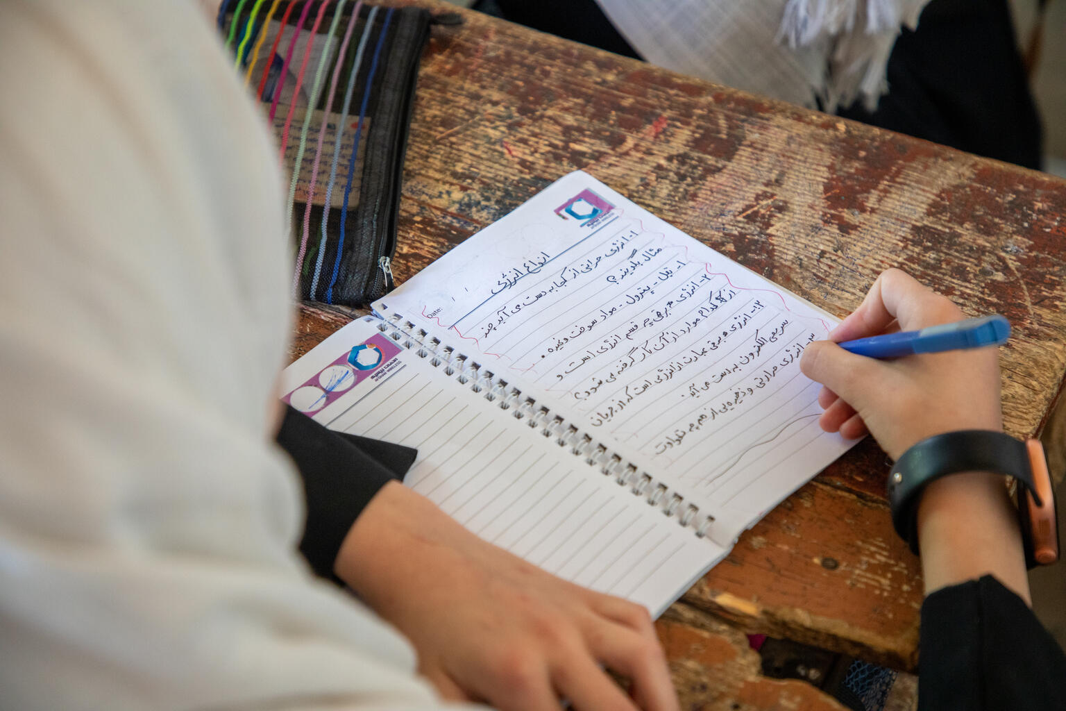 mujer adolescente escribe en un cuaderno