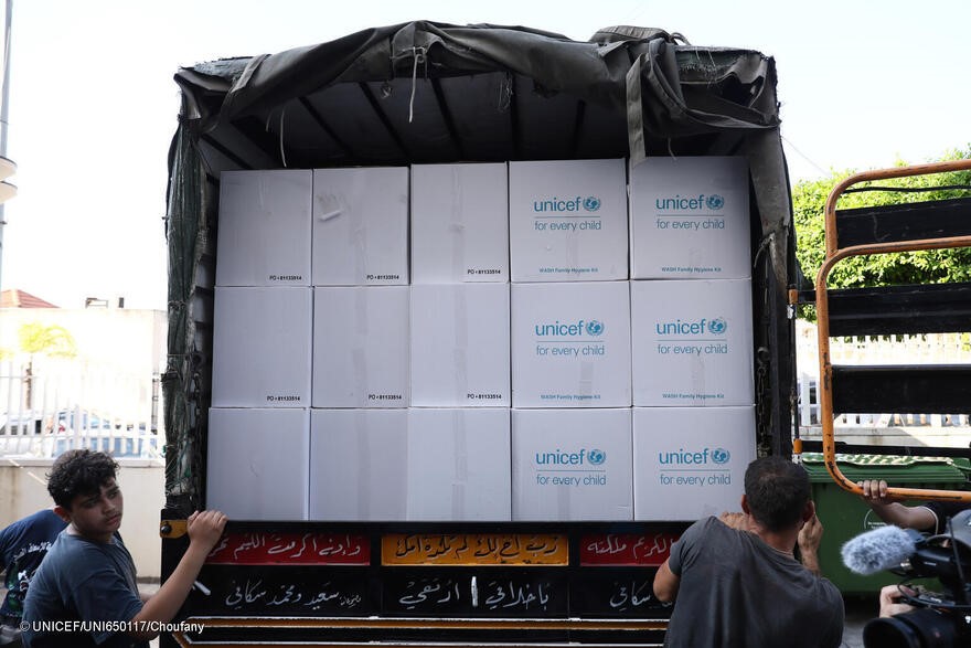 Suministros de UNICEF listos para ser entregados a la población de Líbano