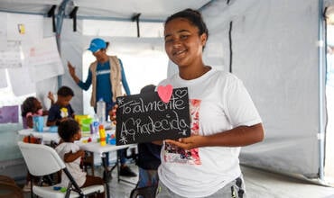 Gabriela en un refugio apoyado por UNICEF en Venezuela.