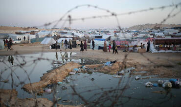 Sewage and waste near the tents of internally displaced people in Rafah, south of the Gaza Strip.  Parent Folder Link Photos for Children in Rafah and Khan Younis