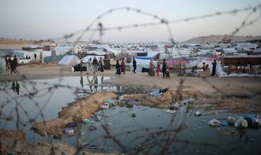 Sewage and waste near the tents of internally displaced people in Rafah, south of the Gaza Strip.  Parent Folder Link Photos for Children in Rafah and Khan Younis