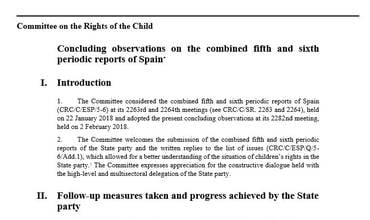 Observaciones Finales del Comité de los Derechos del Niño a España 2018