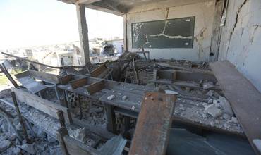 Restos de una escuela destruida en Idlib, Siria