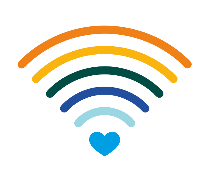 Símbolo de wifi de colores con un corazón