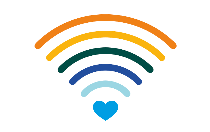 Símbolo de wifi de colores con un corazón