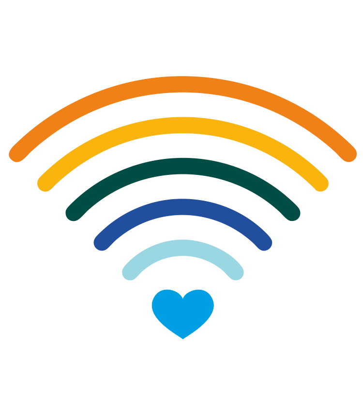 Símbolo de wifi de colores con un corazón
