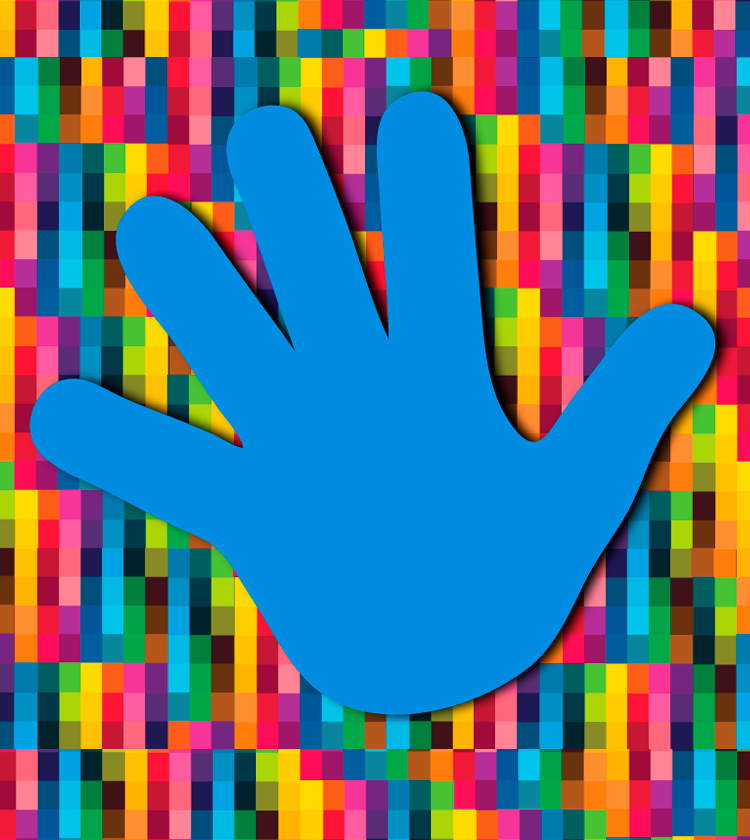 Dibujo de una mano sobre un fondo de colores