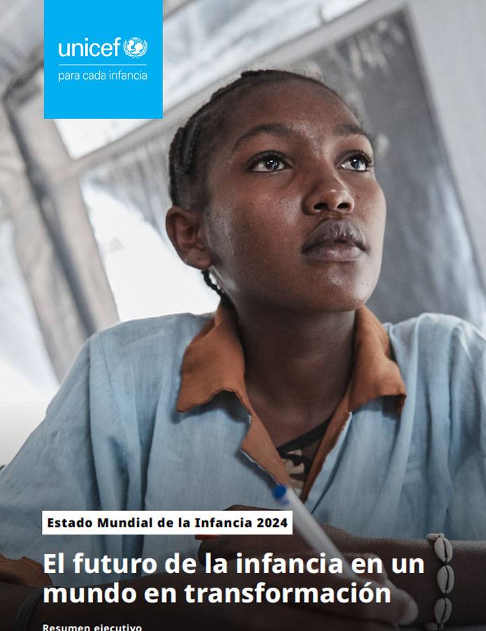 El Estado Mundial de la Infancia 2024: El futuro de la infancia en un mundo en transformación Portada del informe de UNICEF El Estado Mundial de la Infancia 2024