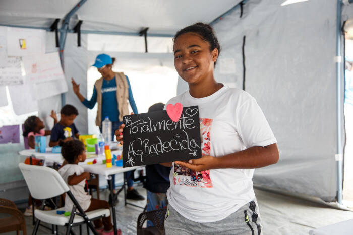Gabriela, de 16 años, en un refugio apoyado por UNICEF en Venezuela.