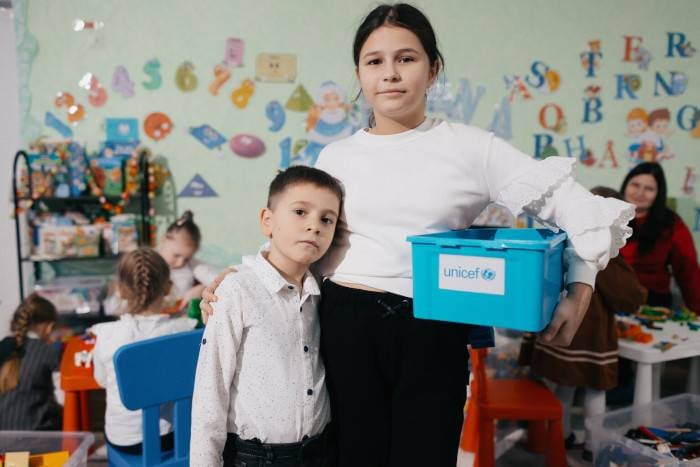Espacio seguro de UNICEF para los niños que huyeron de Ucrania.