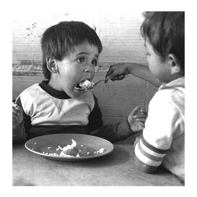 Alianzas 20N equipo Un niño da de comer a otro